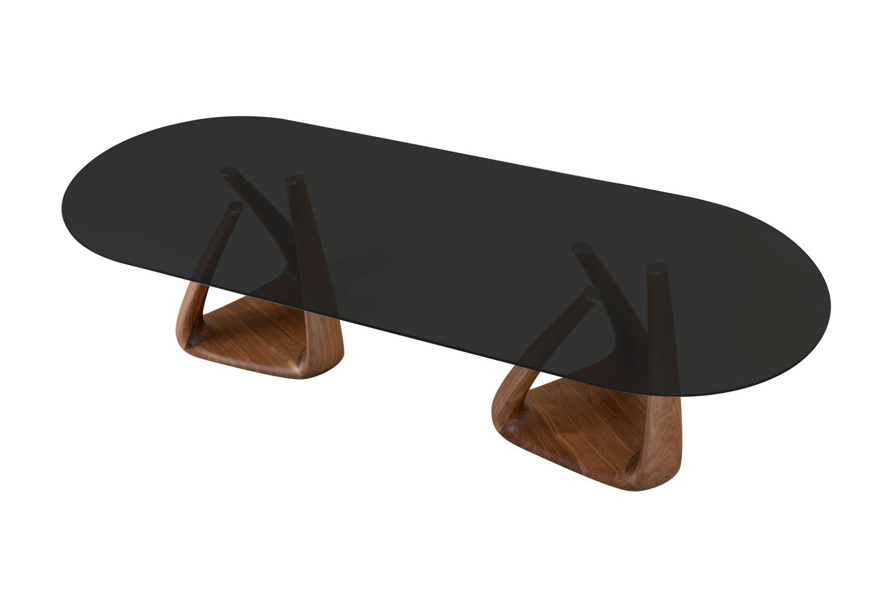 Oval glass table and walnut base | Big Rizoma by Tonin Casa