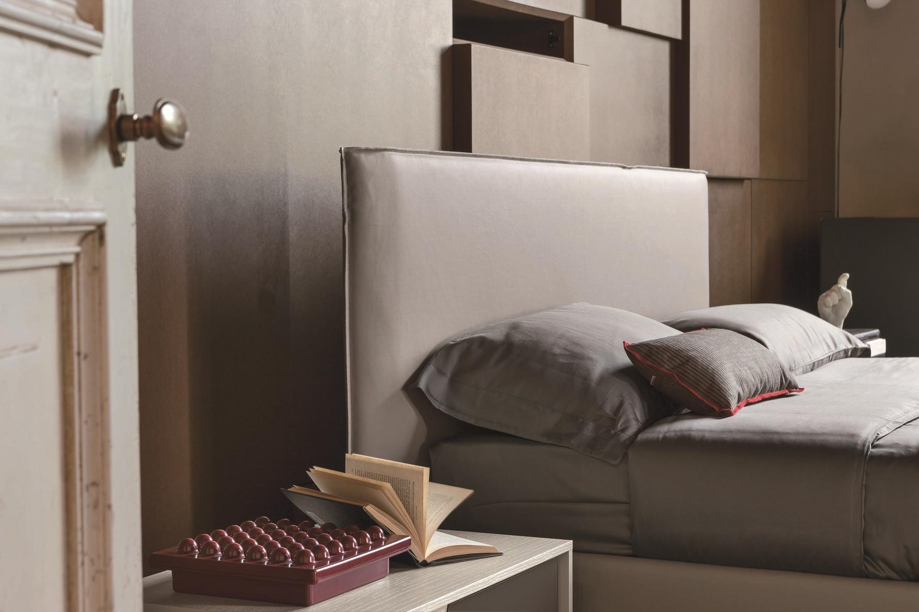 Upholstered leather double bed | Zeno by Tomasella