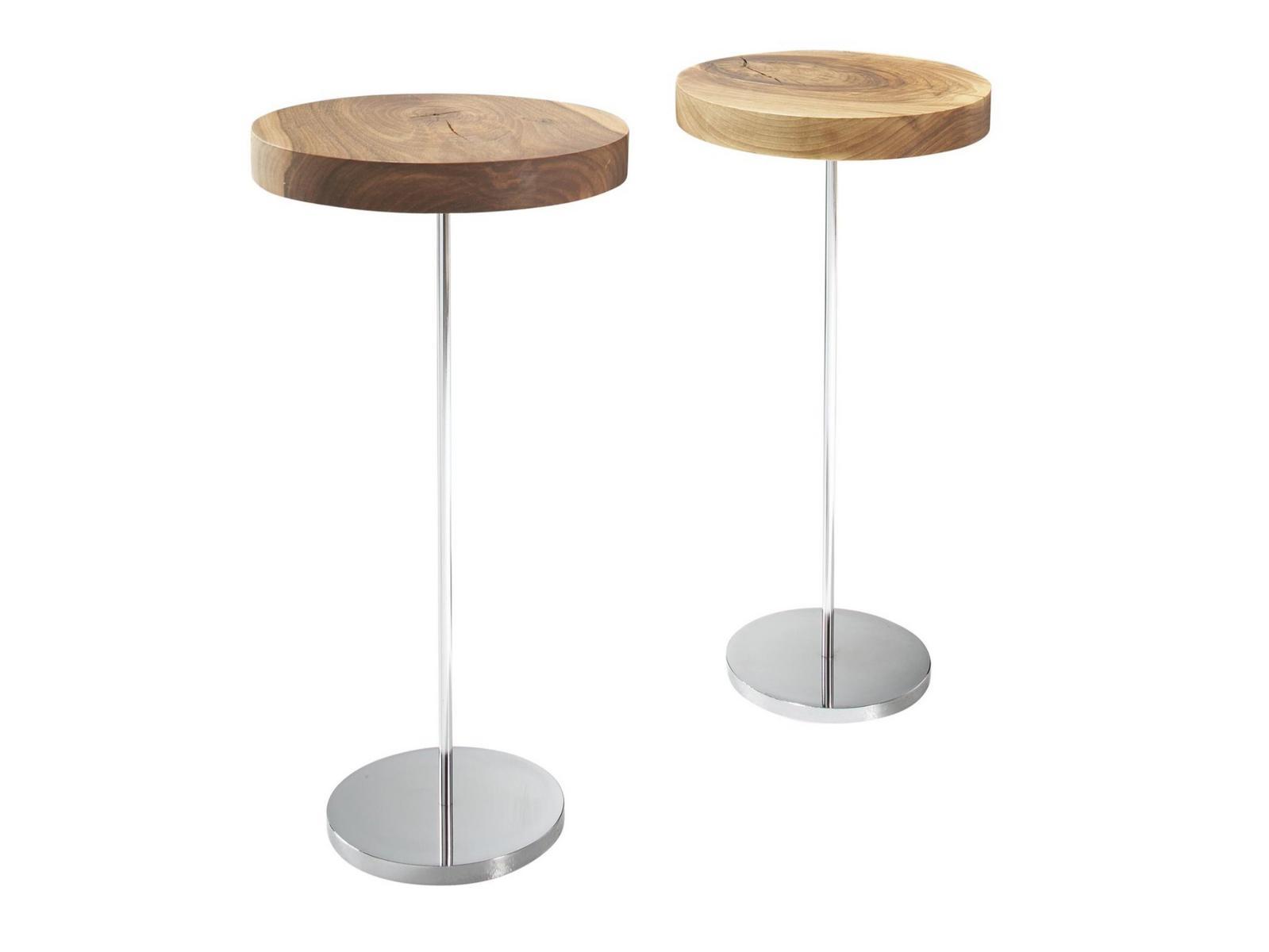 Round walnut high side table | Chanterelle by Ligne Roset