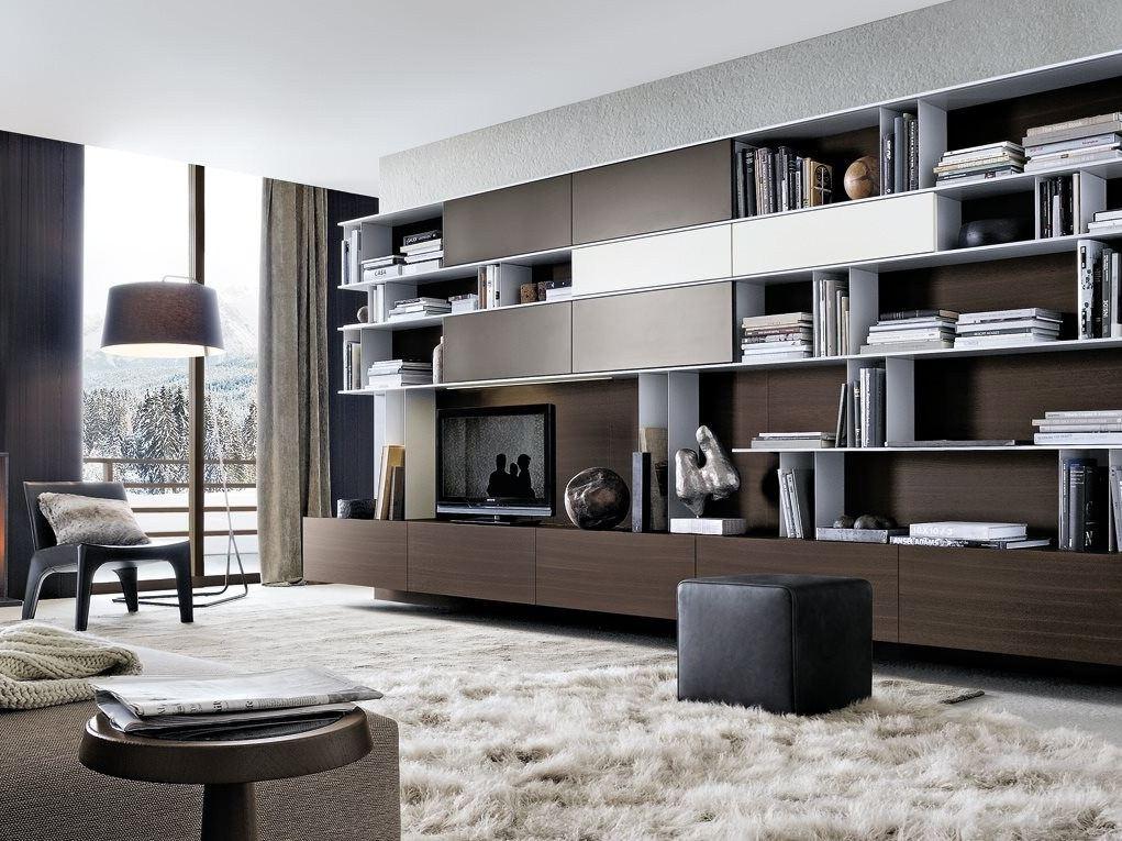 Modular wooden TV wall system | Skip by Poliform