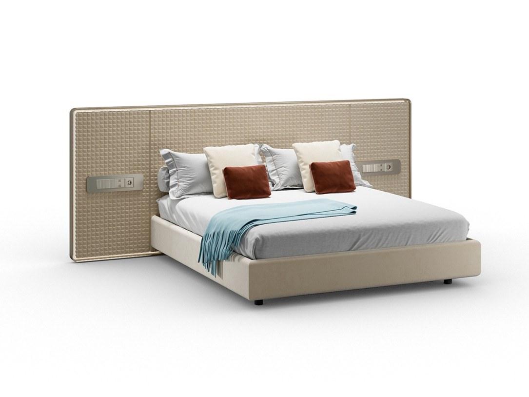 Leather double bed with high headboard | Oh Xl by Reflex