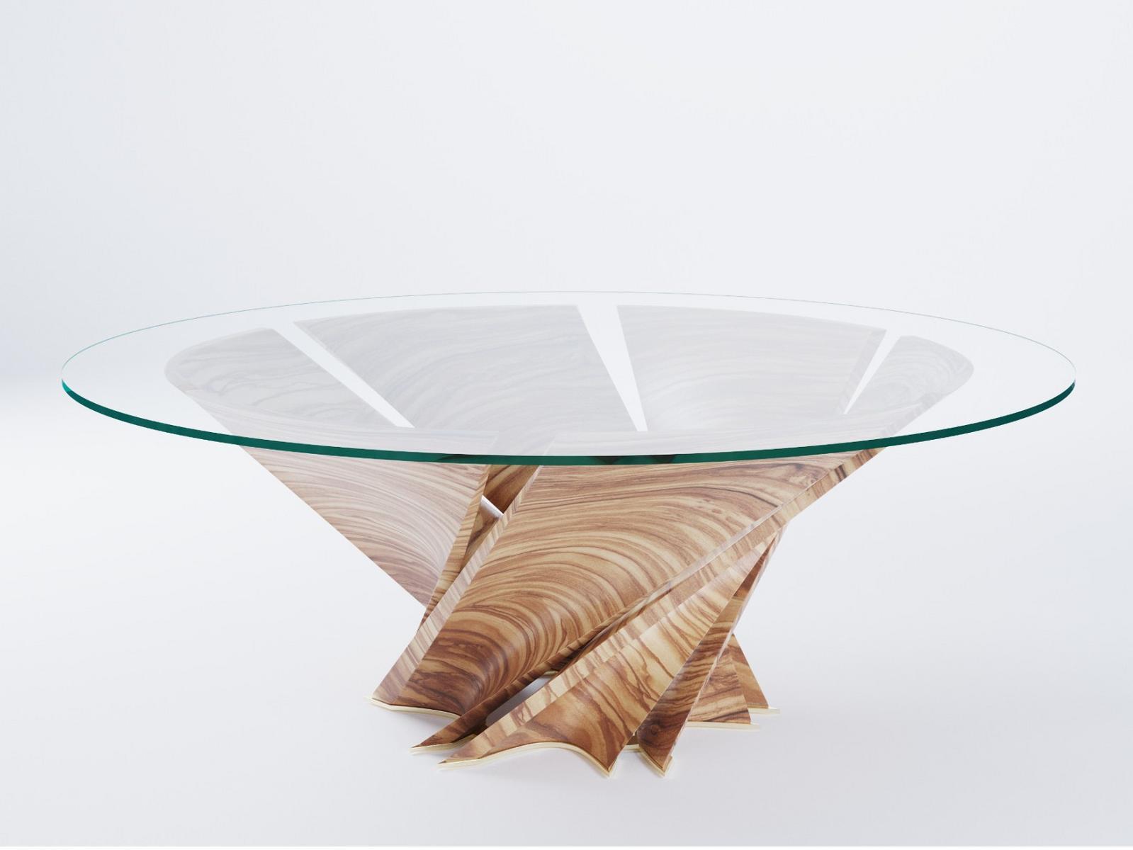 Round wood and glass table | Torsion by Natuzzi Italia