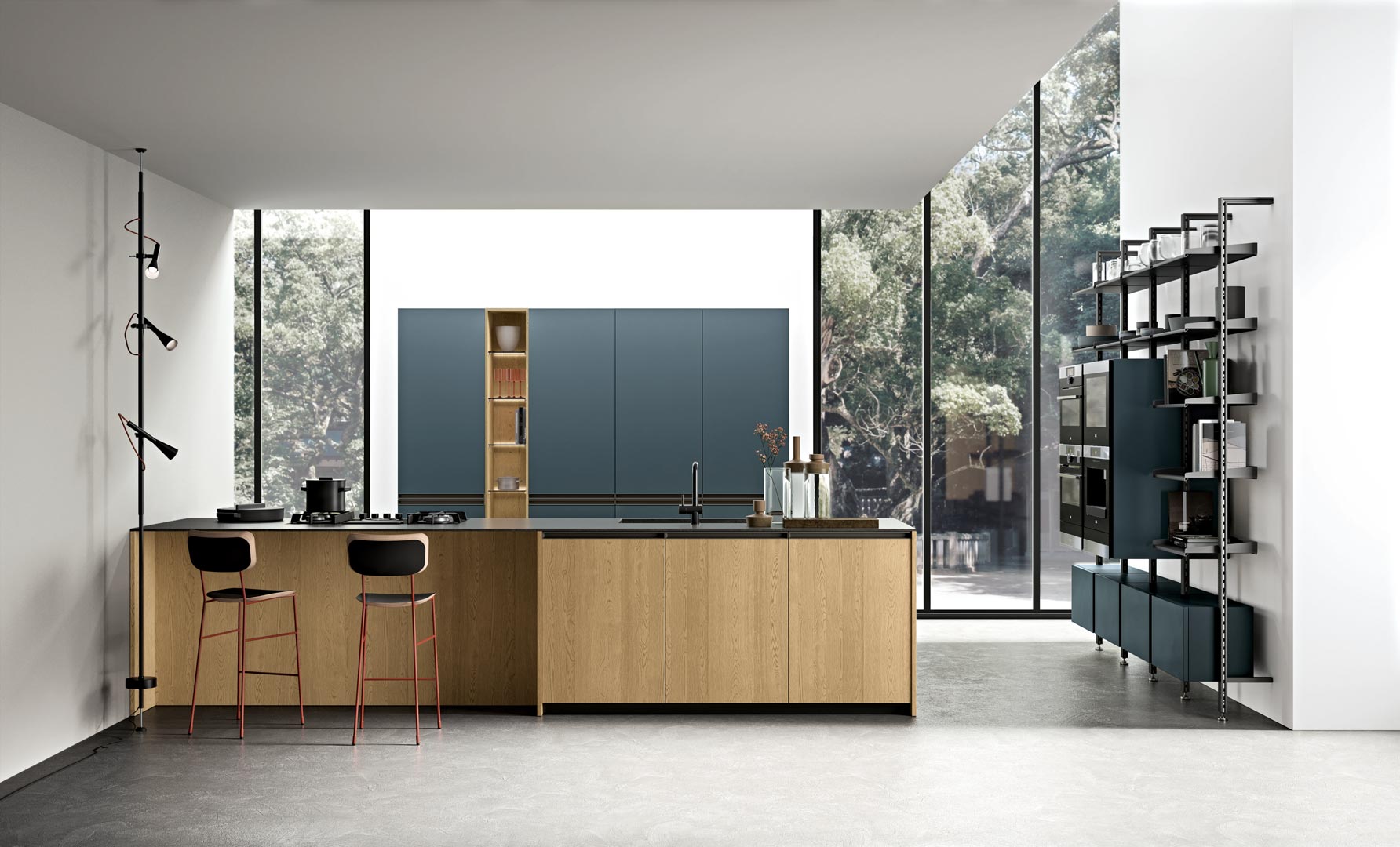 Melamine kitchen with integrated handles Lube Cucine Immagina wood