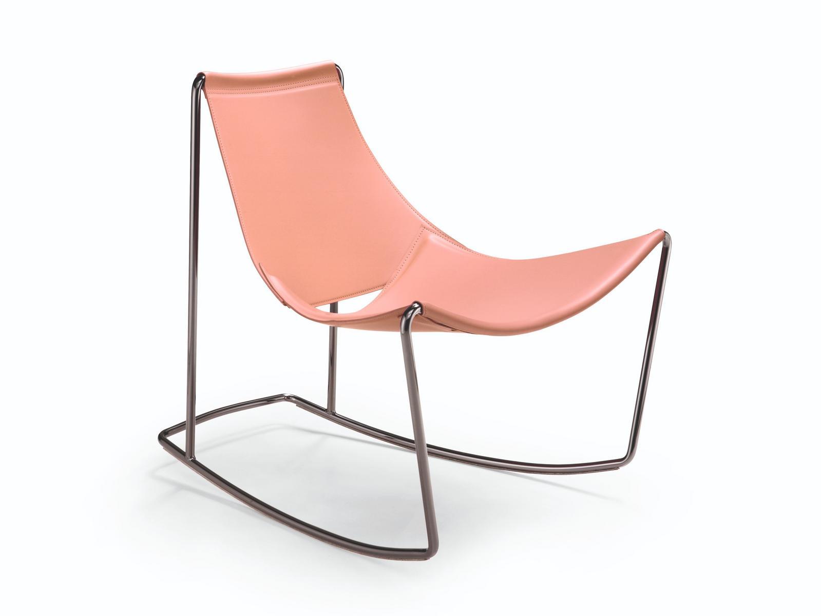 Rocking tanned leather chair | Apelle Dn by Midj