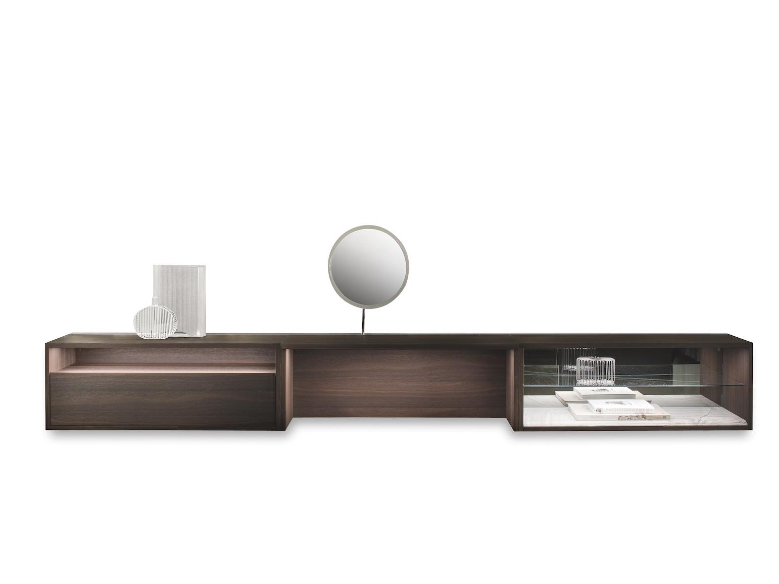 Sectional wall-mounted wooden storage wall | C-system by Flou