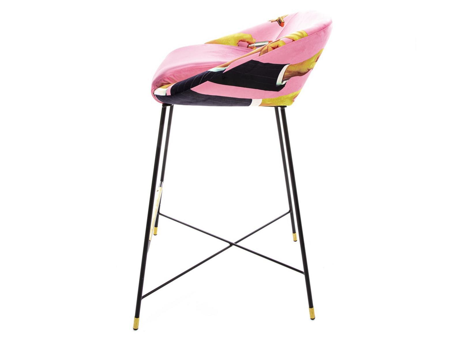 High fabric stool with back | Pink Lipsticks by Seletti