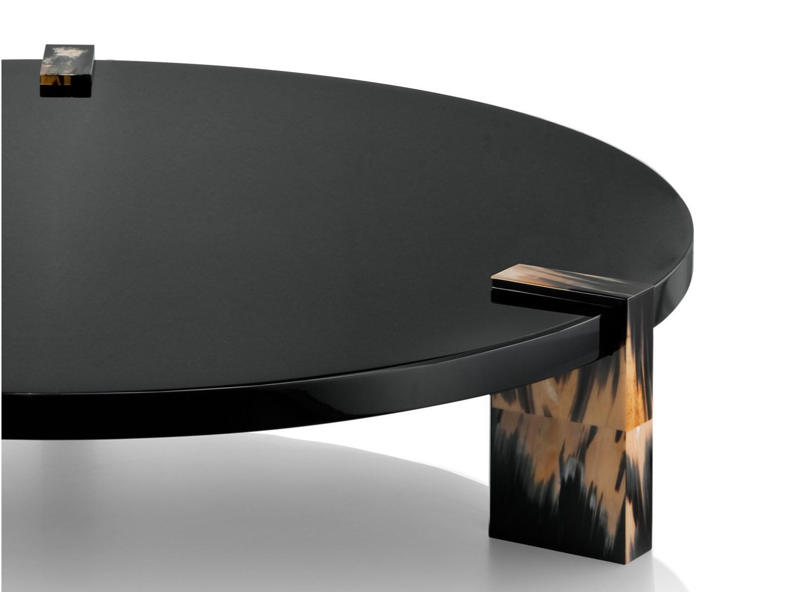 Low round wooden coffee table with horn bases | Paestum 1502 by Arcahorn