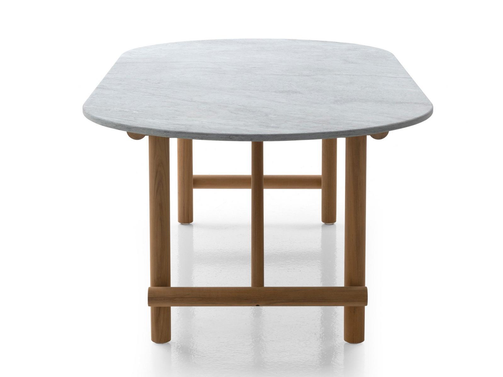 Oval solid wood and Serpentine stone garden table | Ayana by B&B Italia