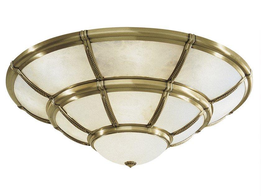 Antique Brass ceiling light with opal glass | Giotto 1898/14-pl by Possoni Illuminazione