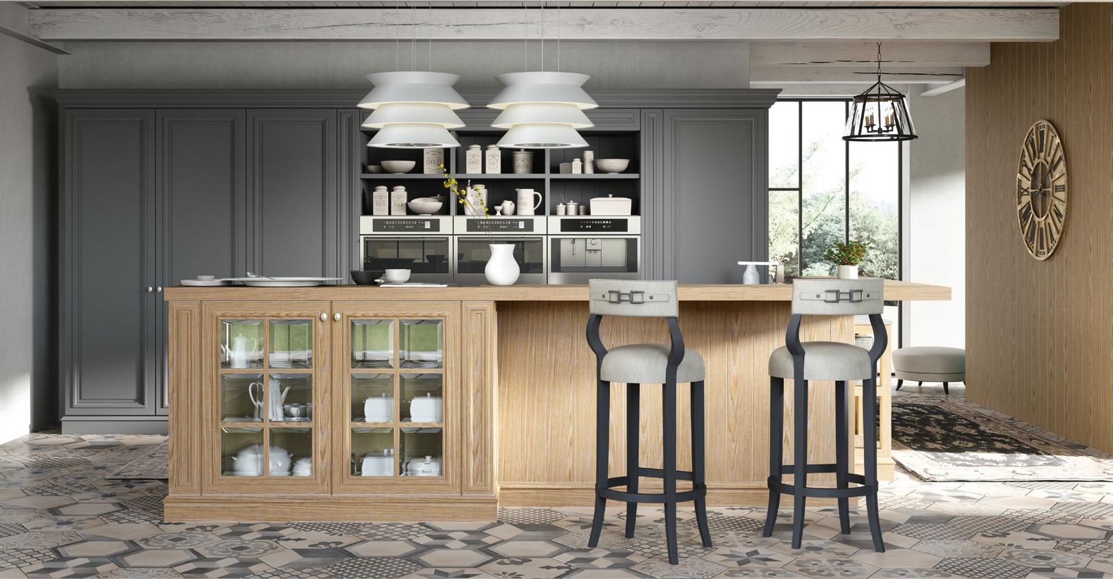 Wood kitchen with handles FM bottega d'Arte London