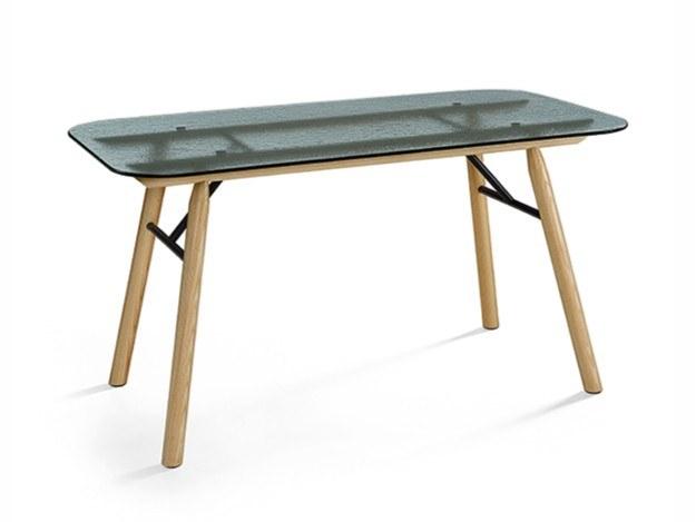Rectangular desk in ash and glass top | Suite by Midj