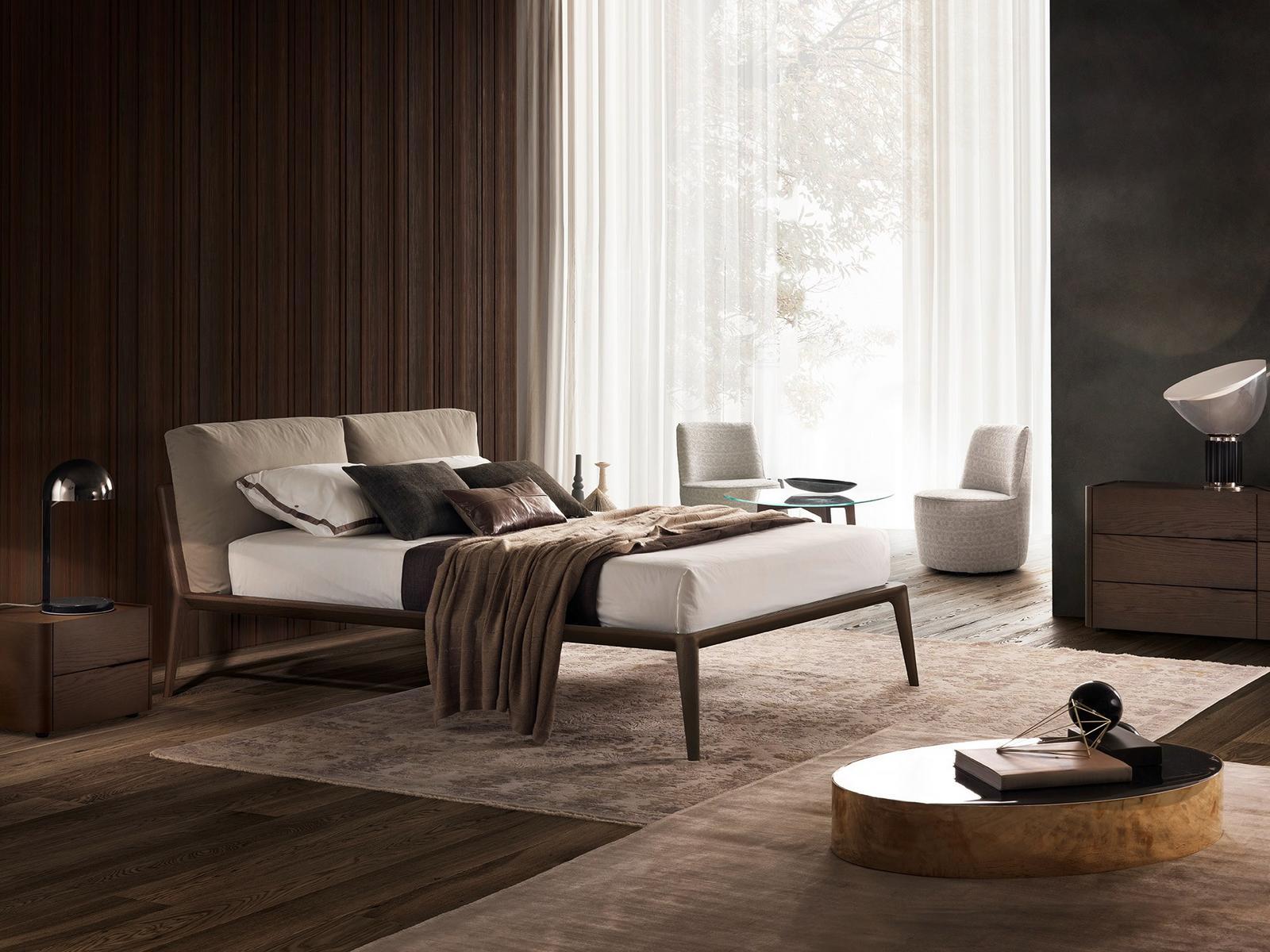 Double bed with removable cover with upholstered headboard | Kale' by Olivieri