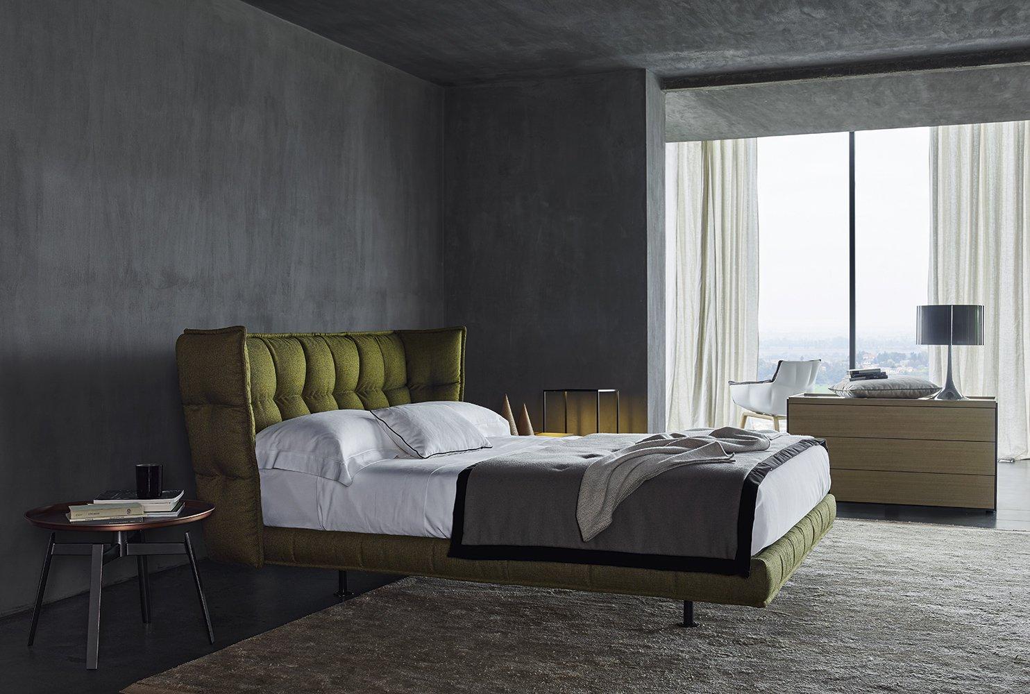 Fabric double bed with upholstered headboard | Husk by B&B Italia