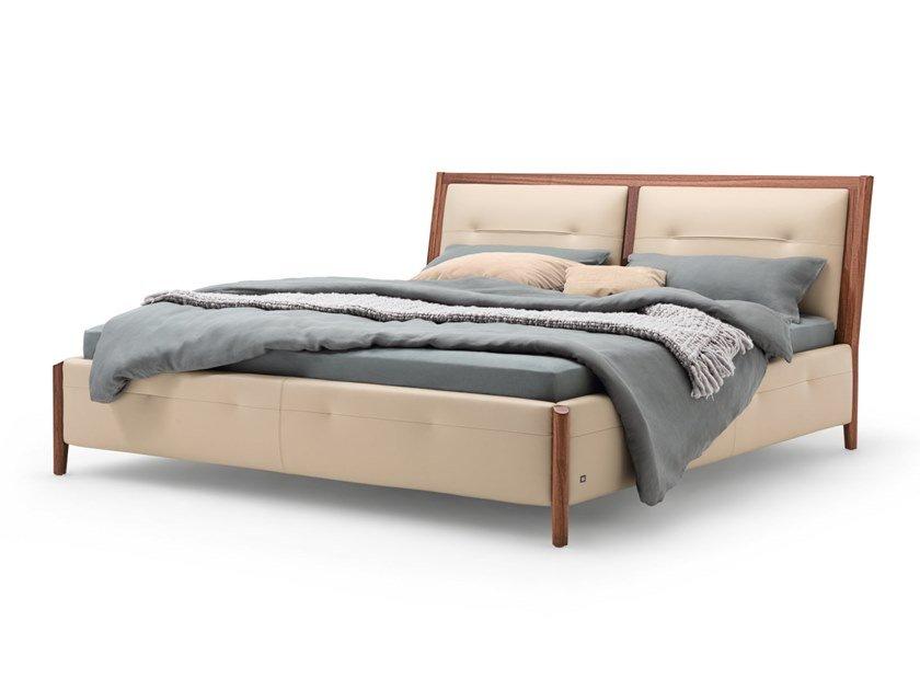 Leather double bed with upholstered headboard | 1200 Jara by Rolf Benz