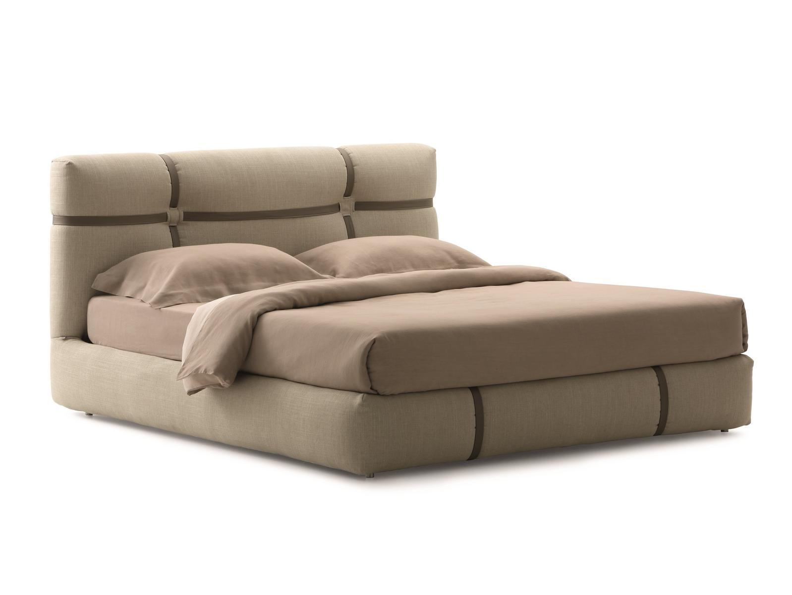 Upholstered leather double bed | New Bond by Flou