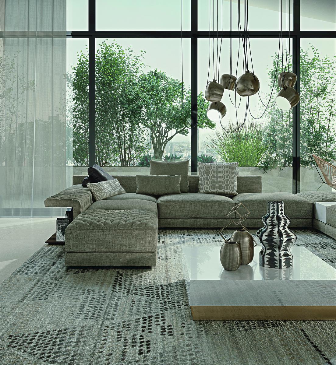Sectional fabric sofa with integrated magazine rack | Miller by Frigerio