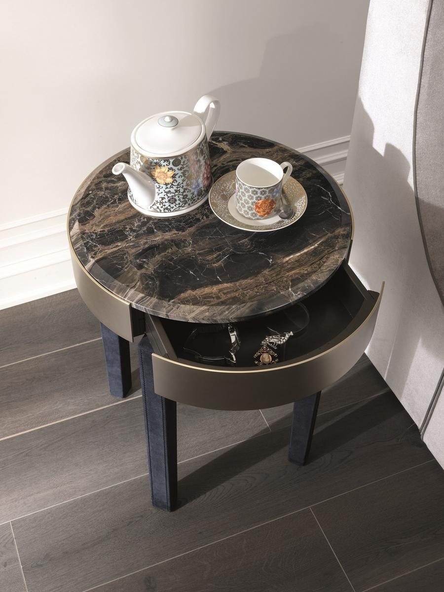 Rounded nabuk bedside table with drawers | Ring by Longhi