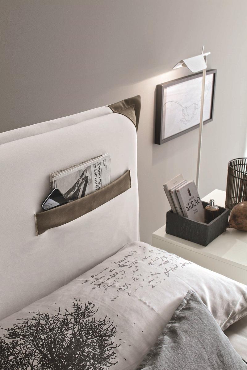 Upholstered leather double bed with upholstered headboard | Tasca by Tomasella