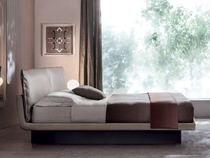 Leather storage bed with upholstered headboard | Honey by Molteni