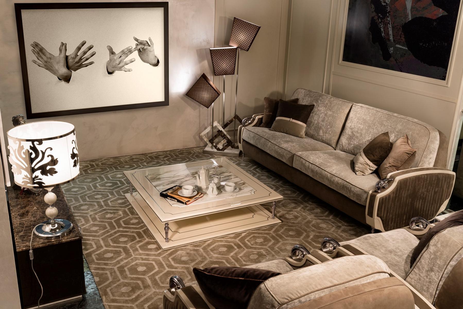 Low metal and Calacatta marble coffee table | Lalique by Mantellassi 1926