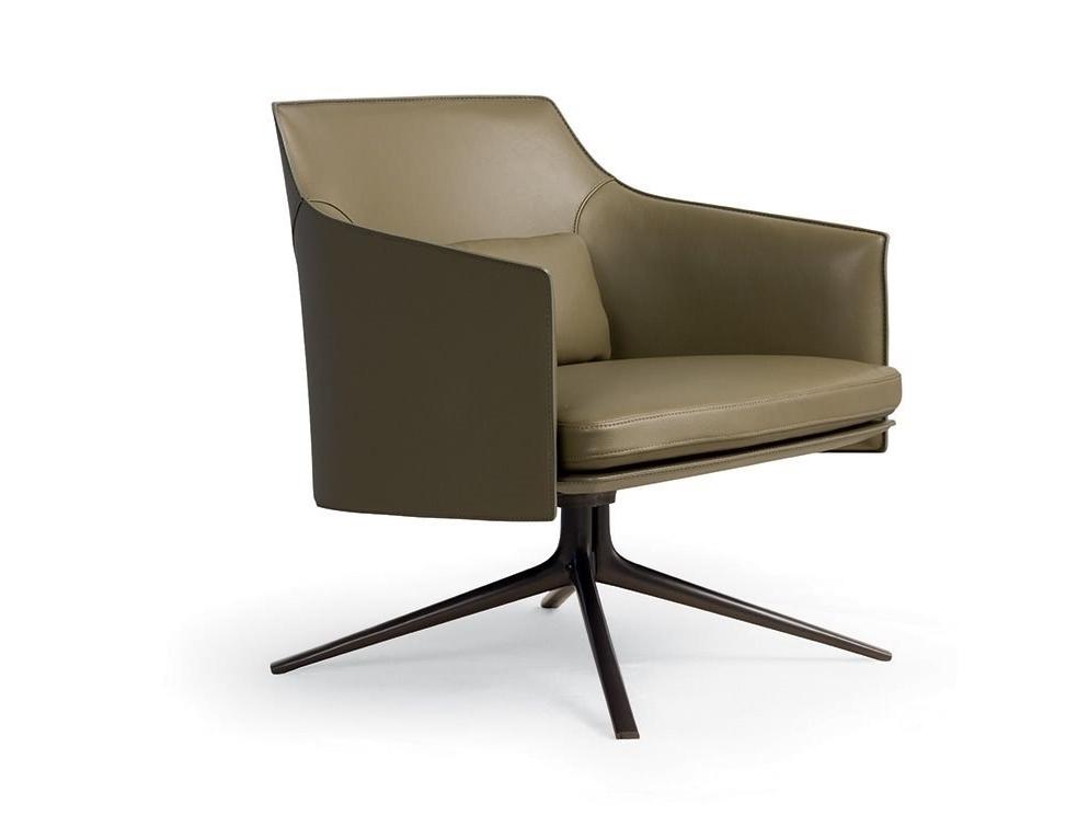 Swivel tanned leather armchair with armrests | Stanford by Poliform