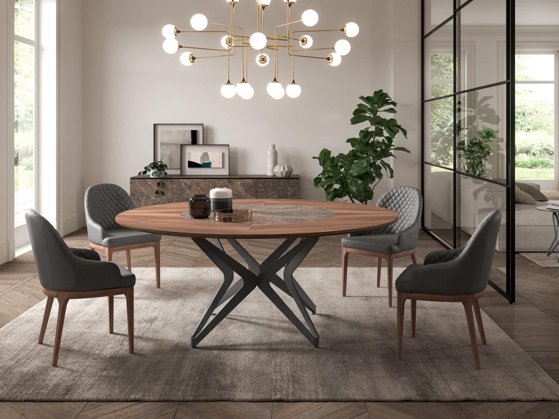 Round oak table with Lazy Susan | Dna by Ozzio Italia