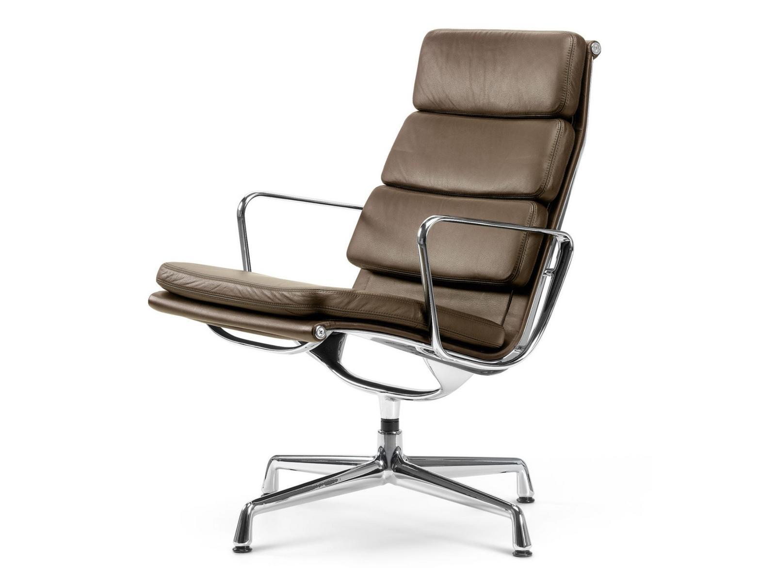 Leather chair with 4-spoke base with armrests | Soft Pad Ea 215 by Vitra