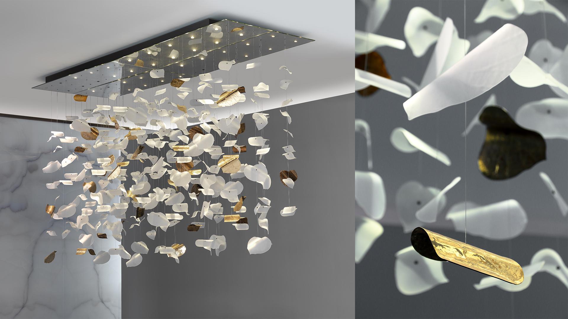 LED etched glass pendant lamp | Leaf by Reflex