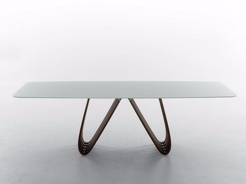 Rectangular wood and glass living room table | Arpa by Tonin Casa