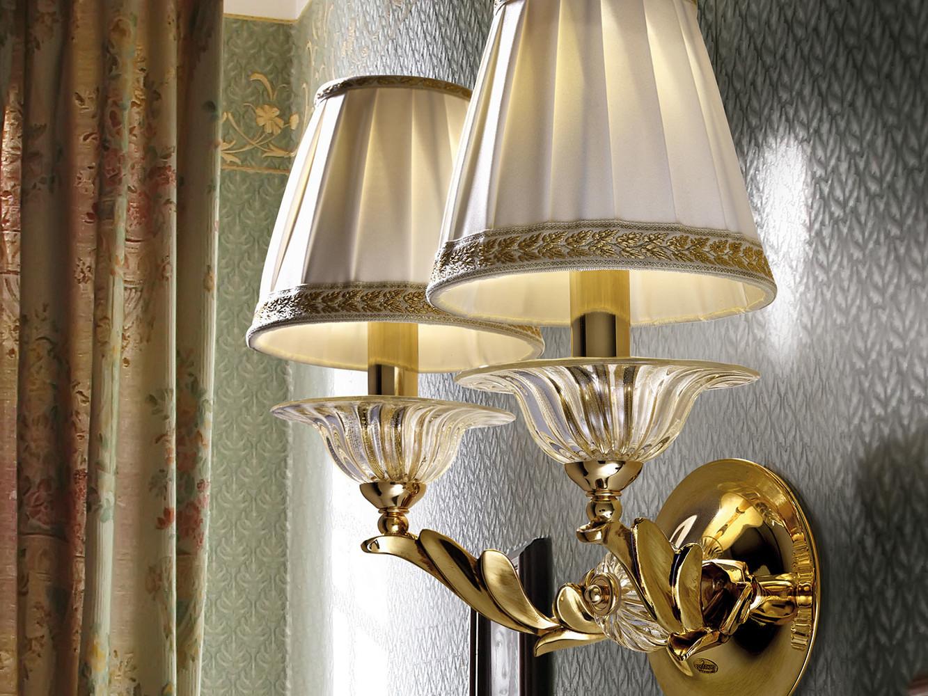 Shaded gold plated finish wall light with crystal and shades | Lucilla 550/a2 by Possoni Illuminazione