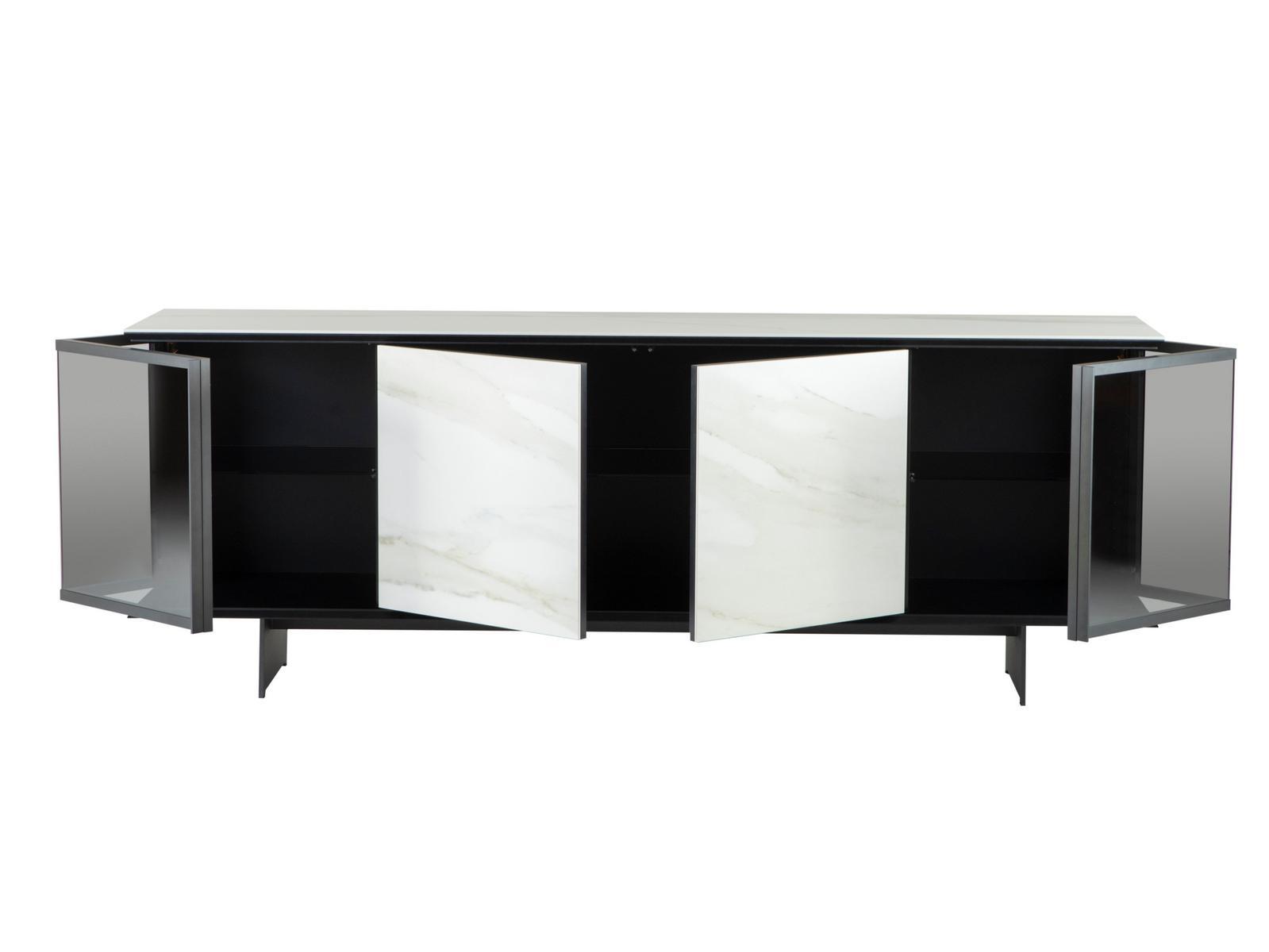 Sideboard in glass and porcelain stoneware with hinged doors | Aira by Tonin Casa