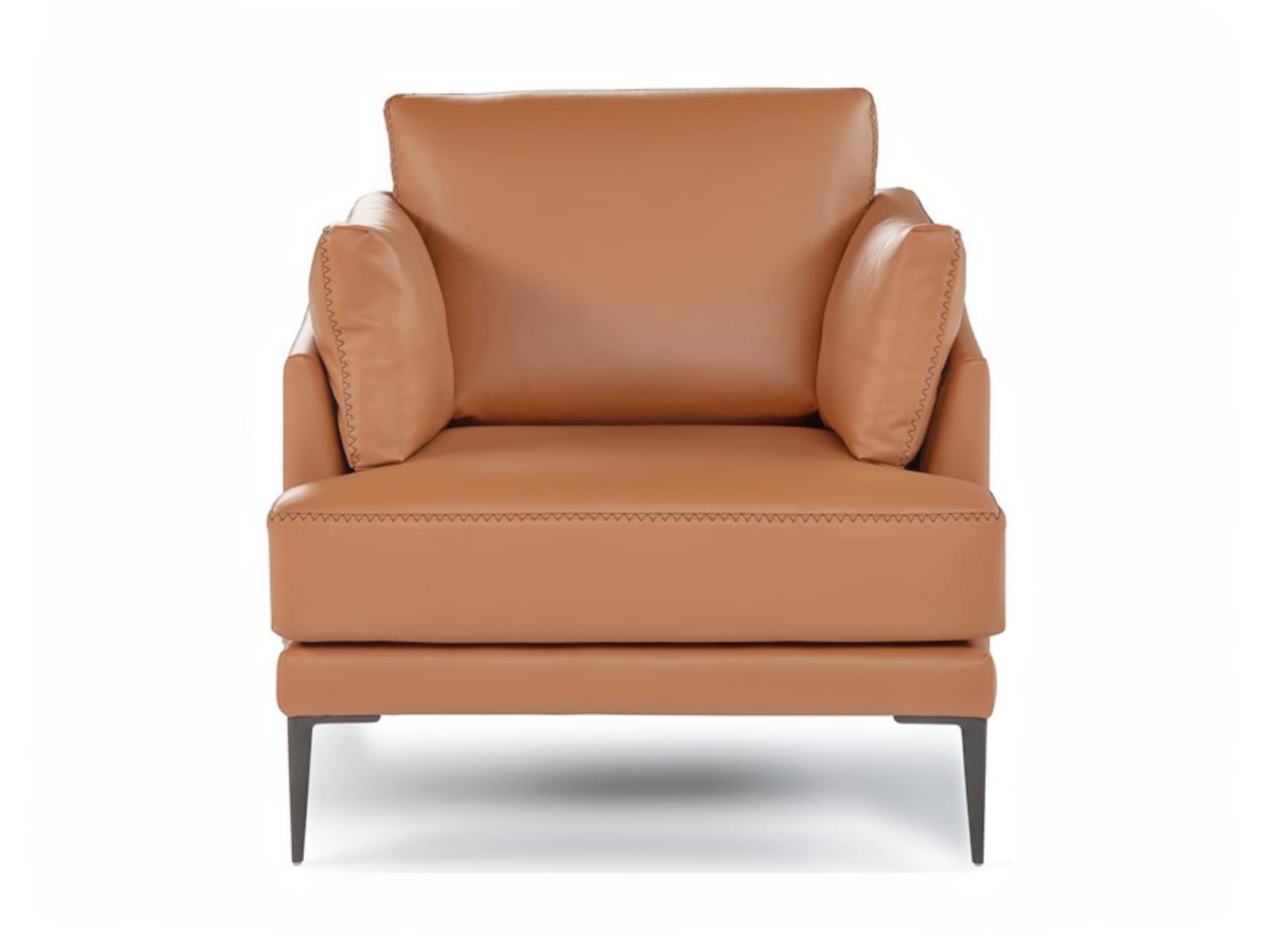 Elegant Fleur chair with stylish pin-shaped legs and sophisticated stitches, ideal for both snug homes and professional spaces, offering comfort in compact form with option for leather or removable fabric. | Fleur by Calia Italia