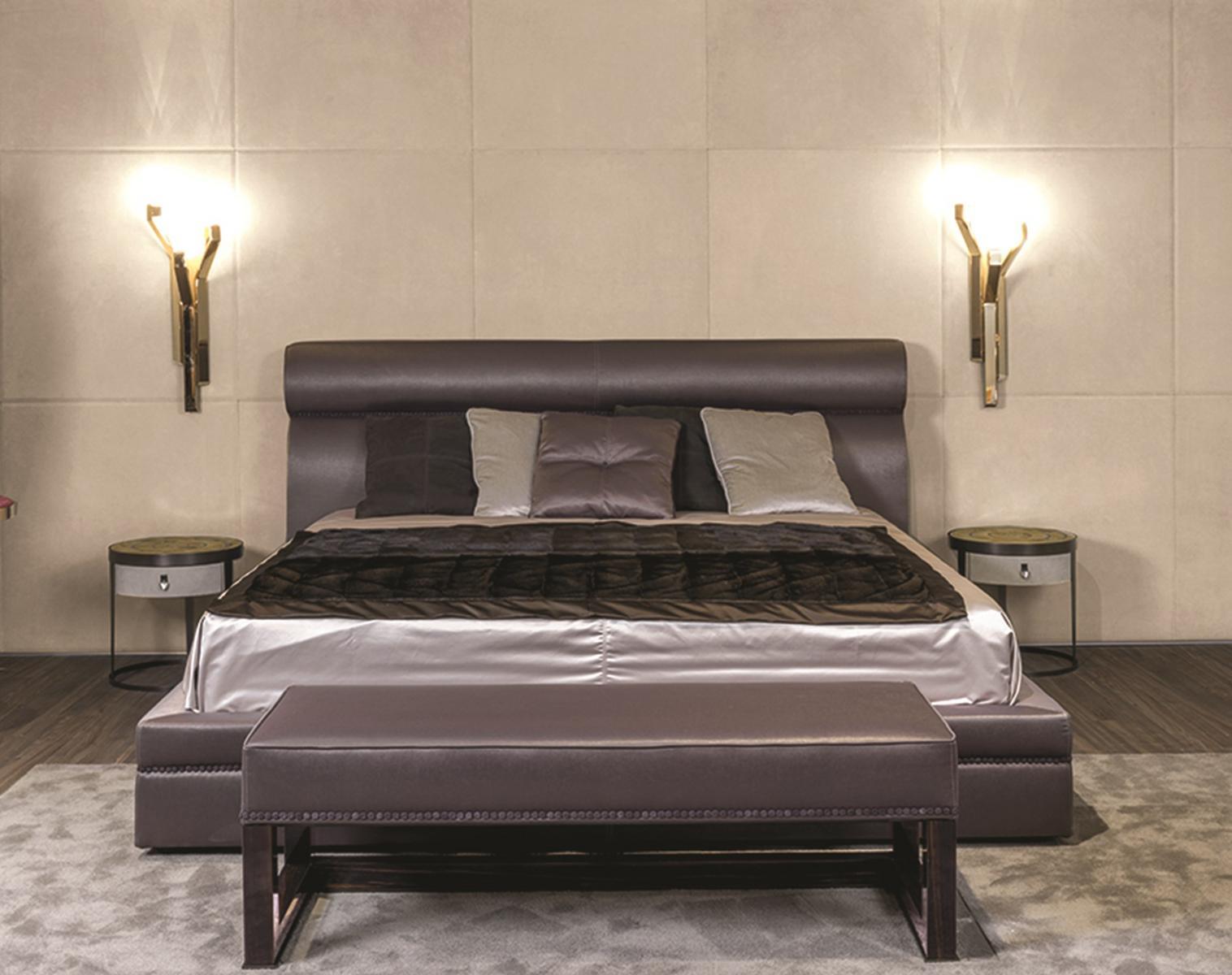 Round nabuk bedside table with drawers | Amadeus by Longhi