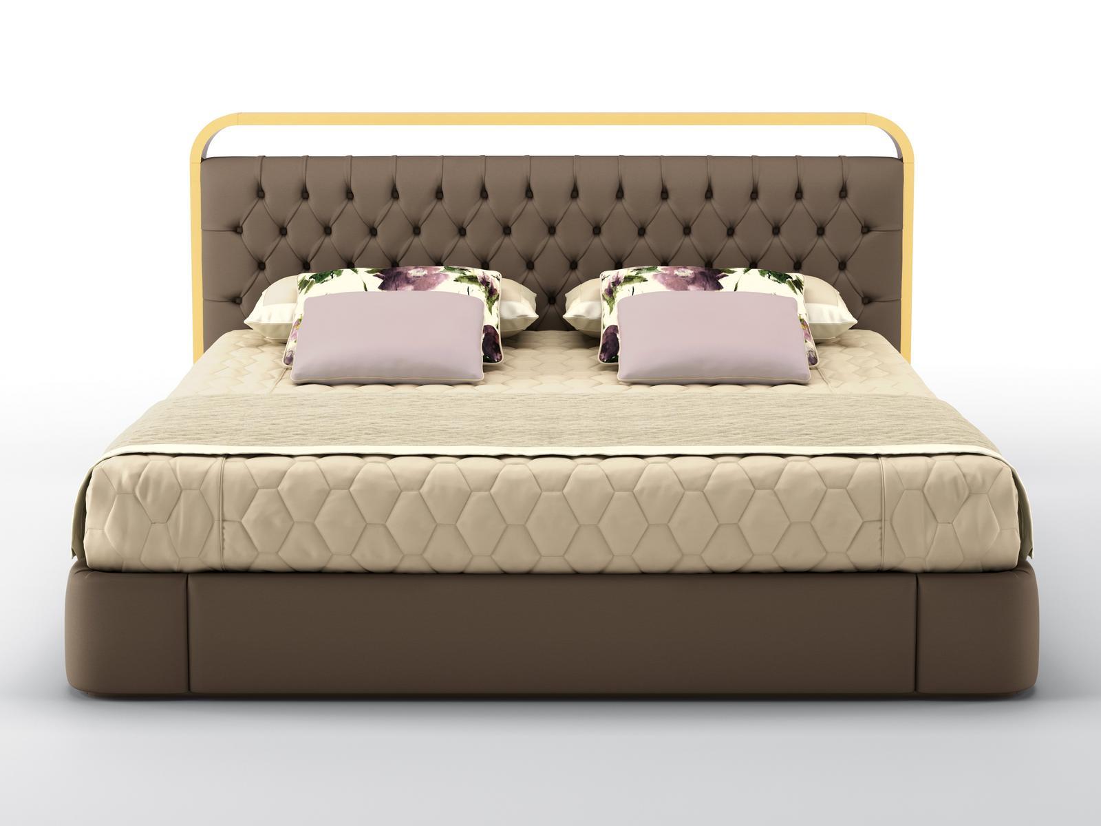 Upholstered leather bed with tufted headboard | Ocean by Bruno Zampa