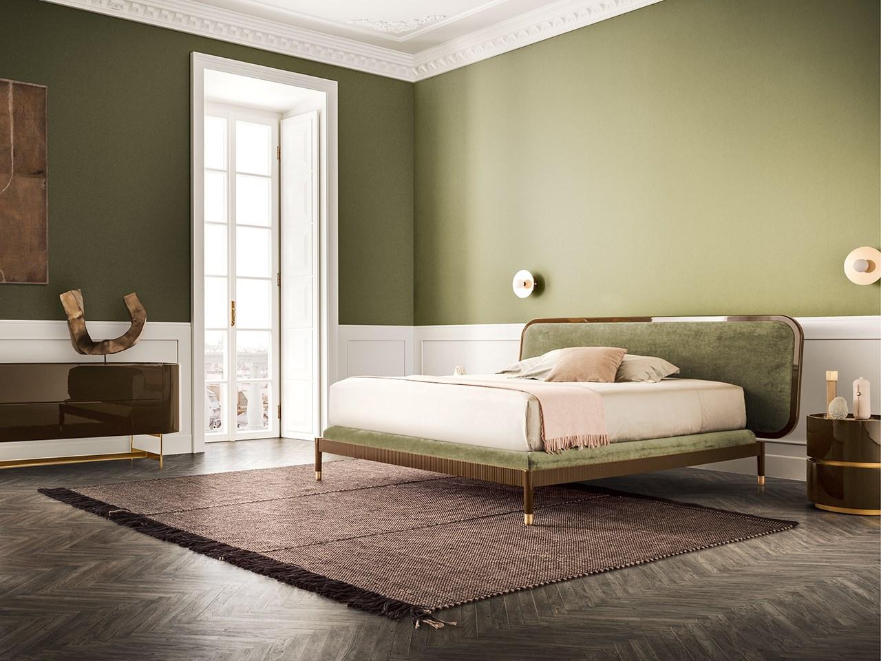 Wooden double bed with upholstered headboard | Amante by Pianca