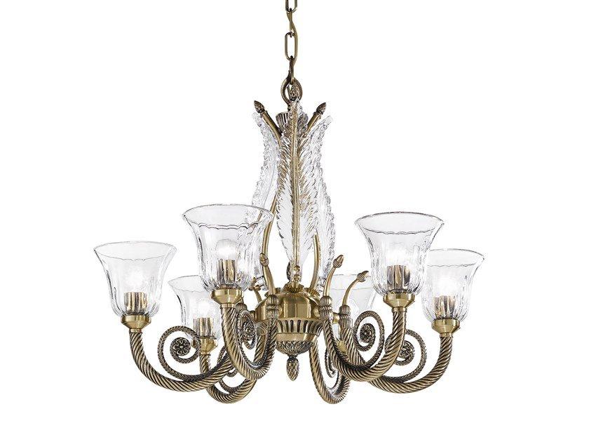 Antique Brass finish chandelier with clear crystal | William 918/6 by Possoni Illuminazione