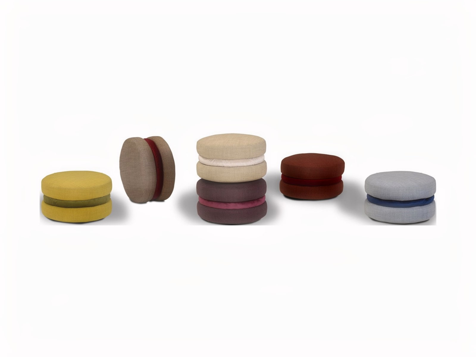 Trapezio footstools offer unique, versatile design, suitable for any room, with soft comfort and choice of fabric or leather finishes. Ideal for both aesthetic and functional needs. | Macarons by Calia Italia