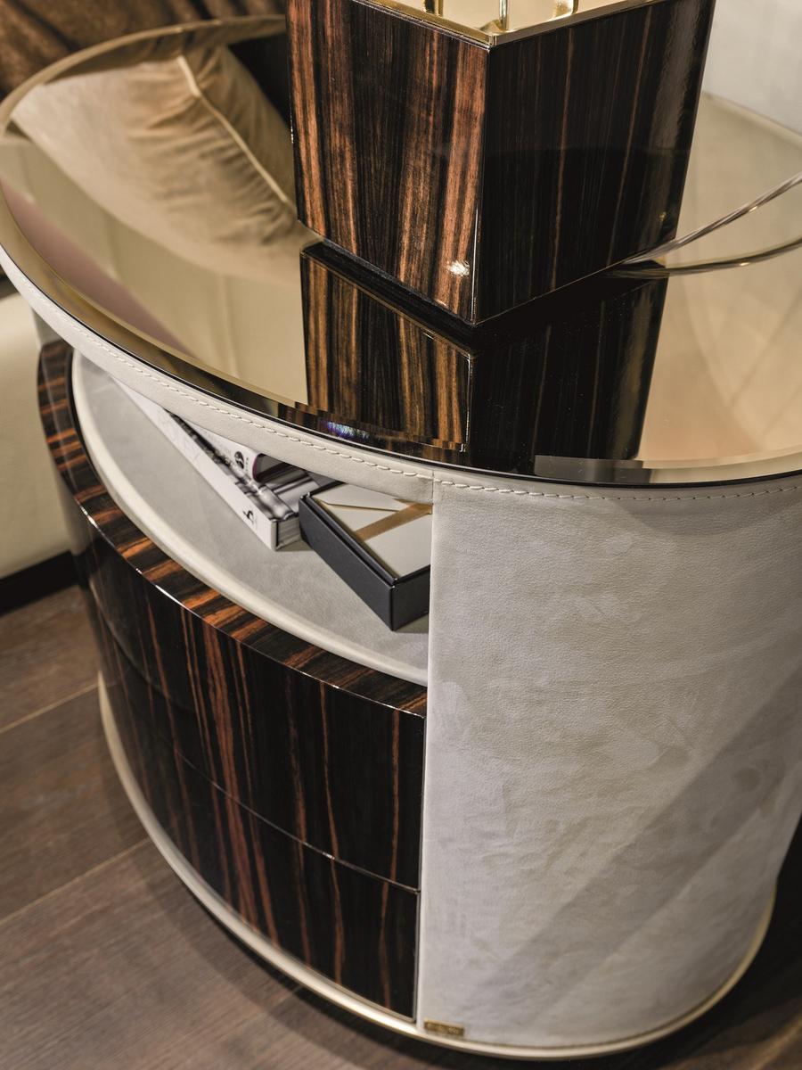 Round leather bedside table with drawers | Elise by Longhi