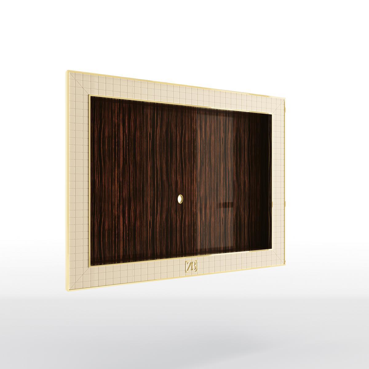 Wall-mounted TV cabinet in ebony and leather | Remington by Bruno Zampa