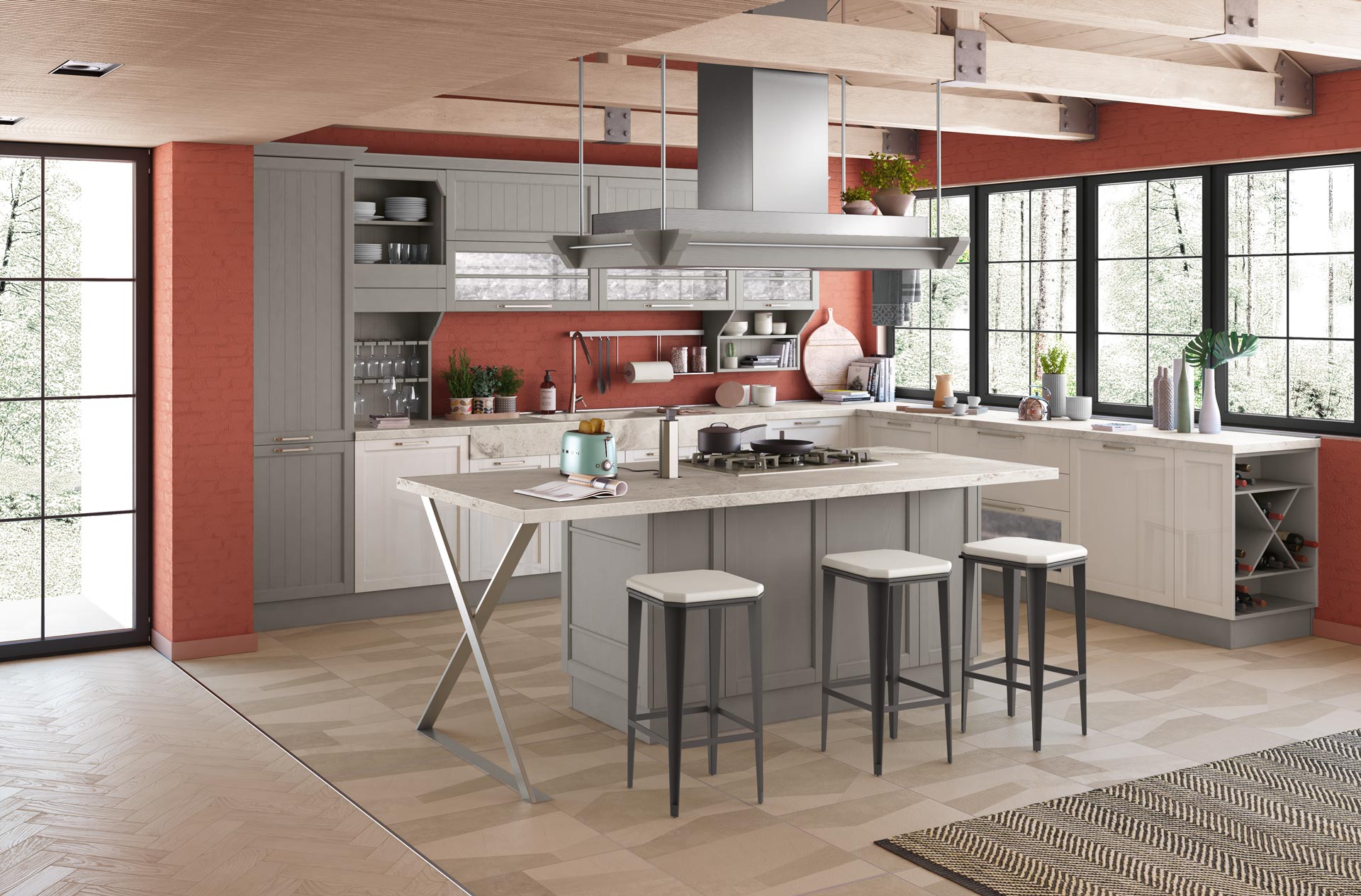 Lacquered kitchen with handles Creo kitchens Contempo