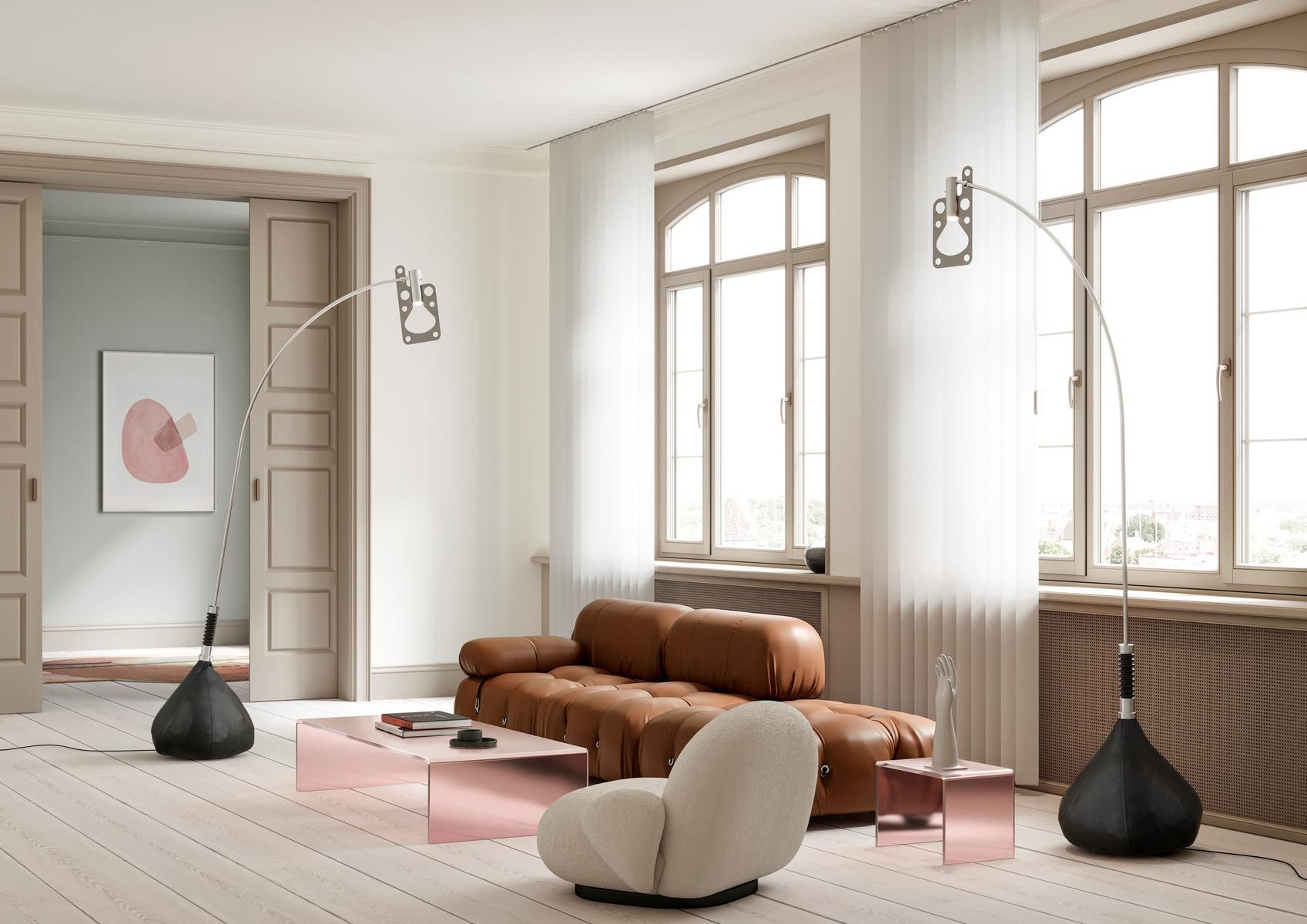 Aluminium floor lamp with false leather base | Bul-bo by Axolight