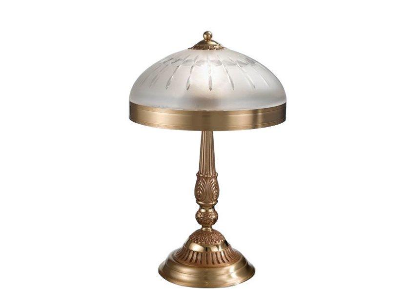 French Gold finish table lamp with hand cut satin glass | Jenny 237/l2 by Possoni Illuminazione