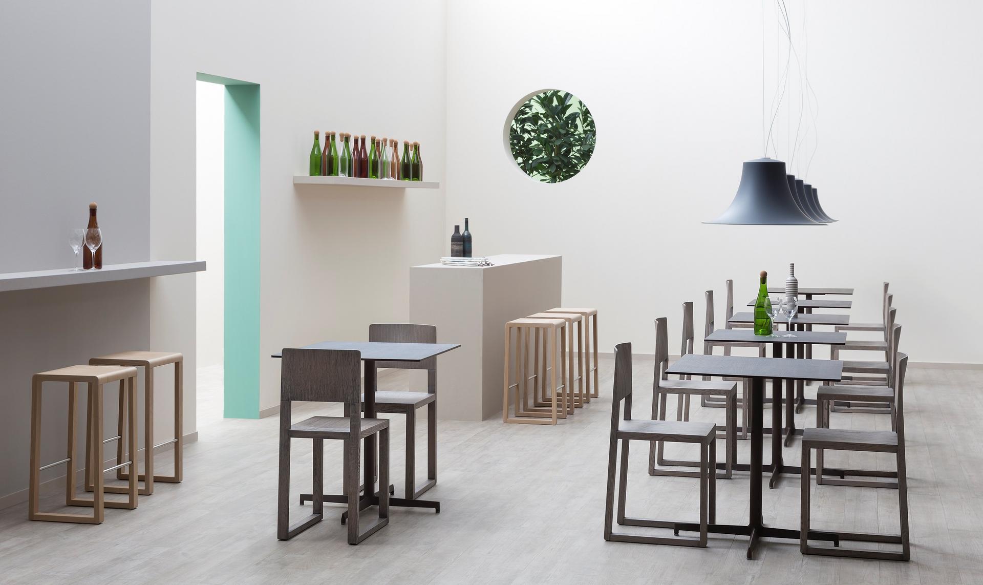 Oak stool with footrest | Brera 383 by Pedrali