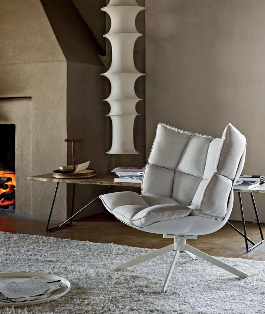 Upholstered trestle-based armchair | Husk by B&B Italia