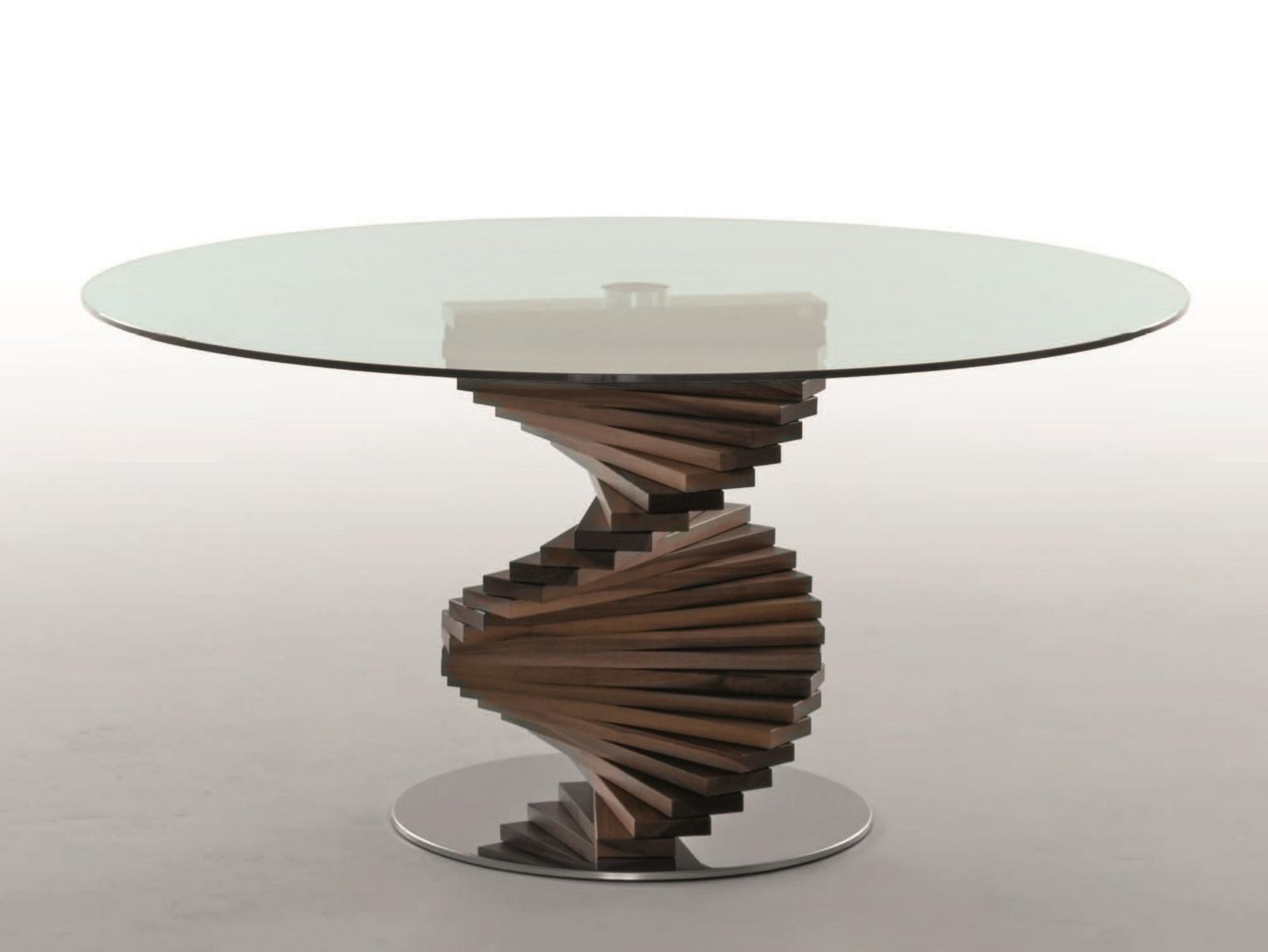 Round glass table with walnut base | Firenze by Tonin Casa