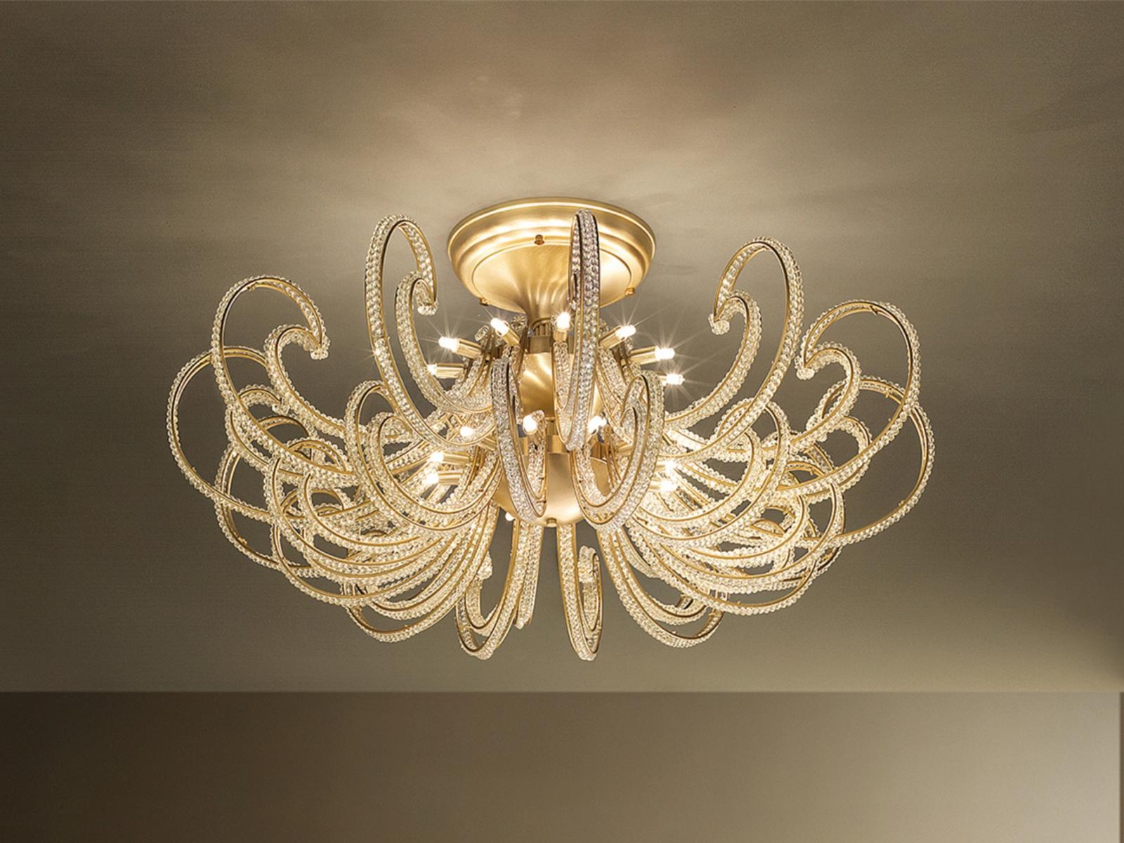 Metal ceiling lamp with crystals | Cristalis Pl24 by Masiero