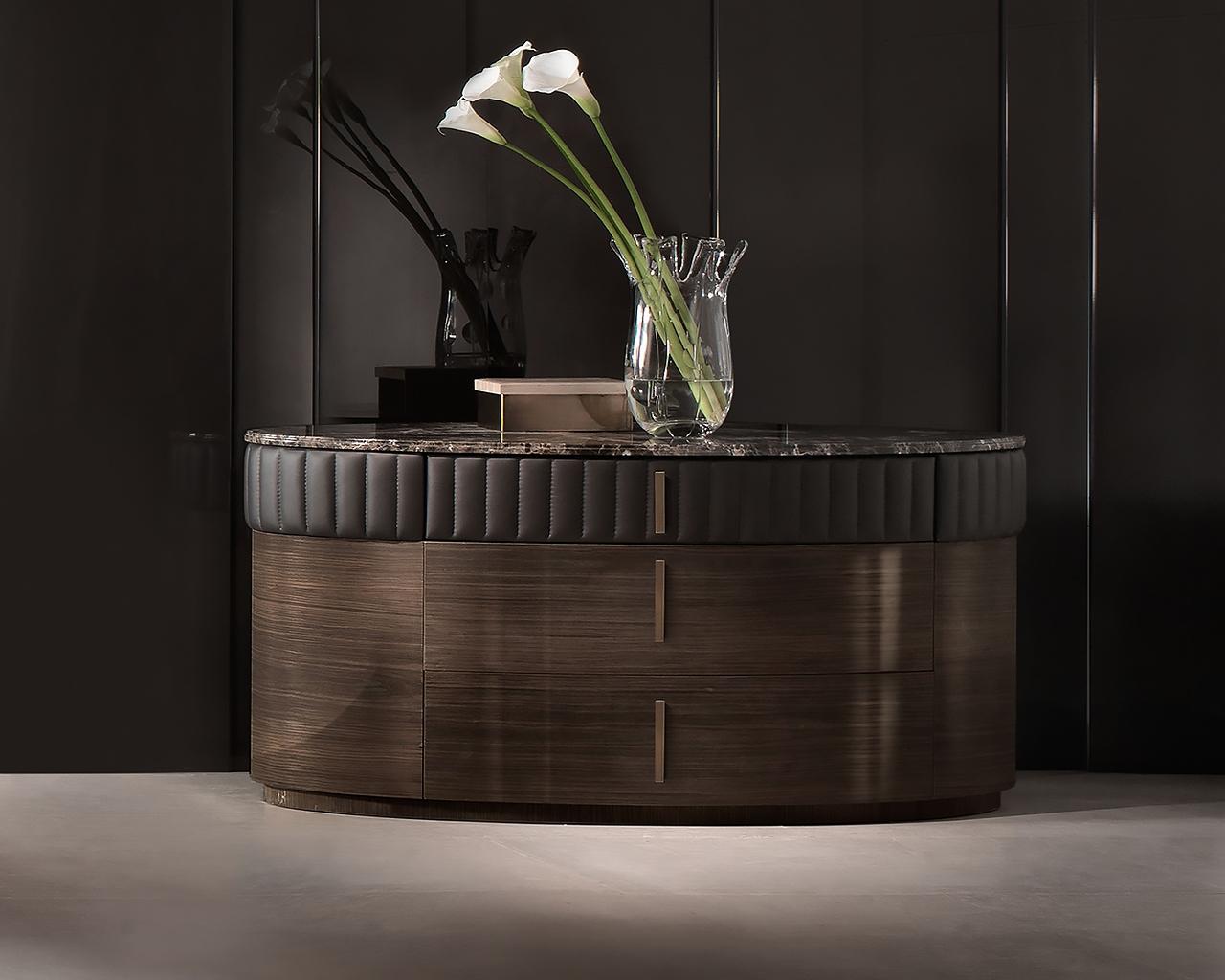 Rounded nabuk bedside table with drawers | Double c by Daytona