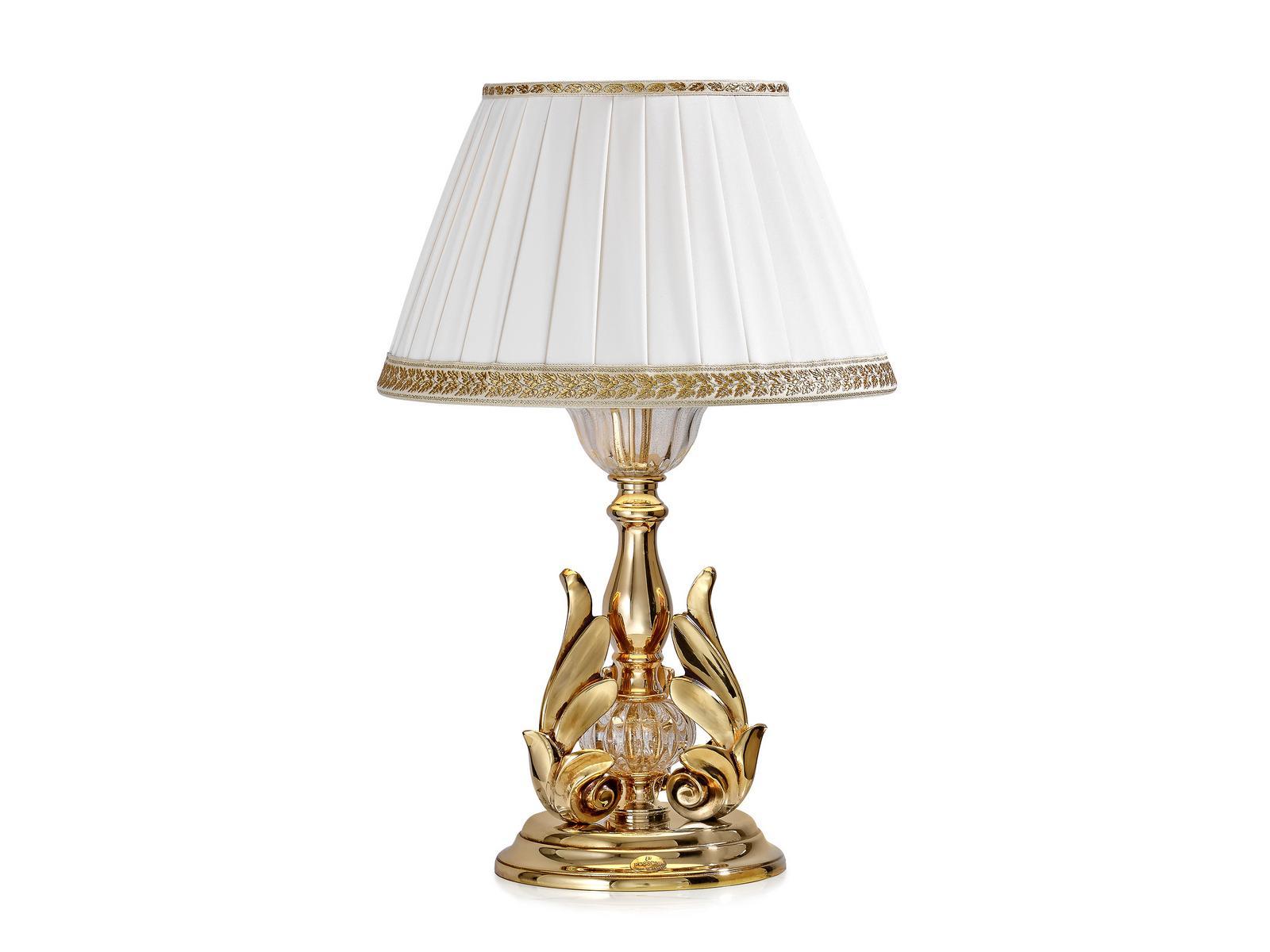 Shaded gold plated table lamp with crystal and shade | Lucilla 550/lg by Possoni Illuminazione