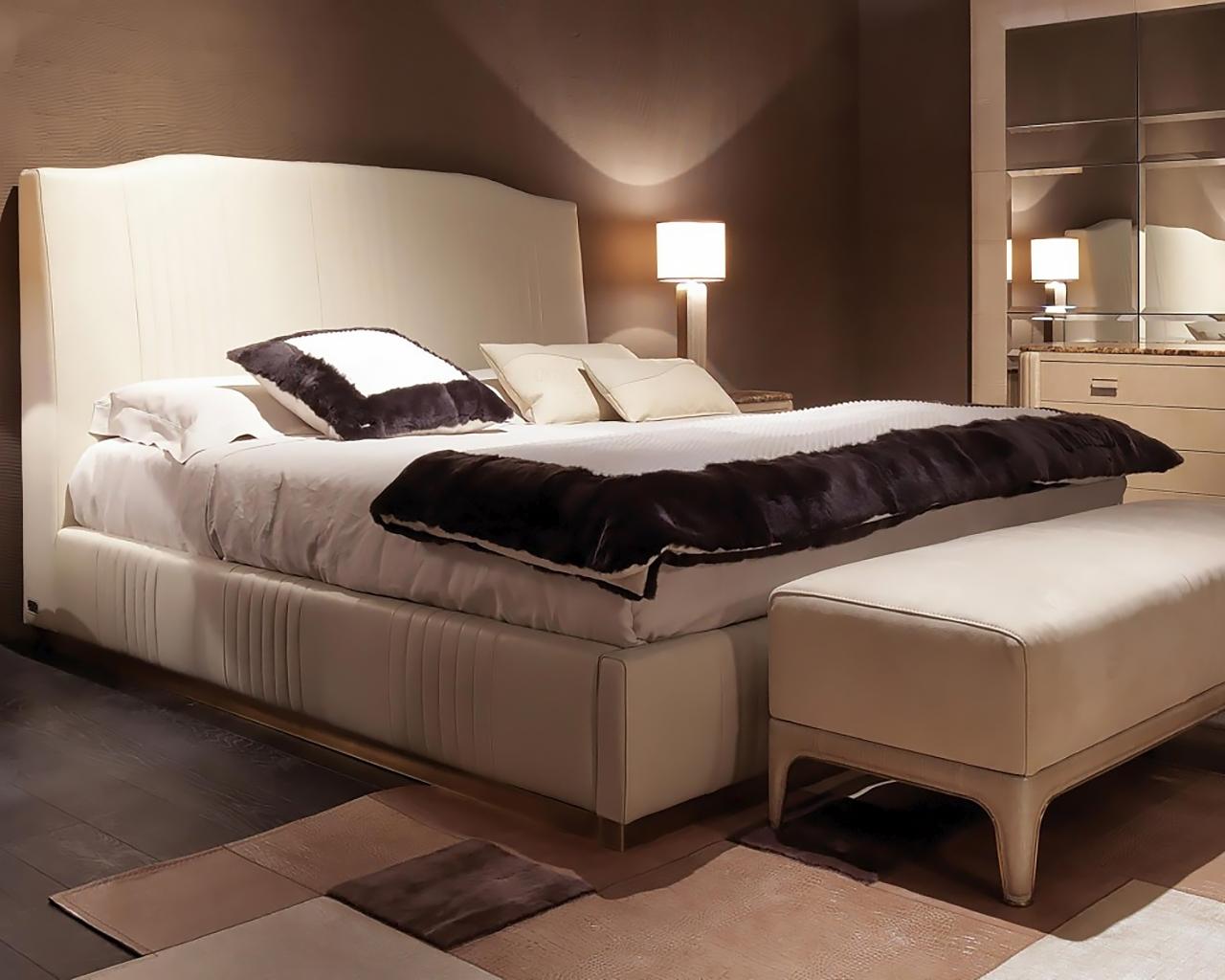 Leather bed with storage space in a classic style  with high headboard | Bach by Rugiano