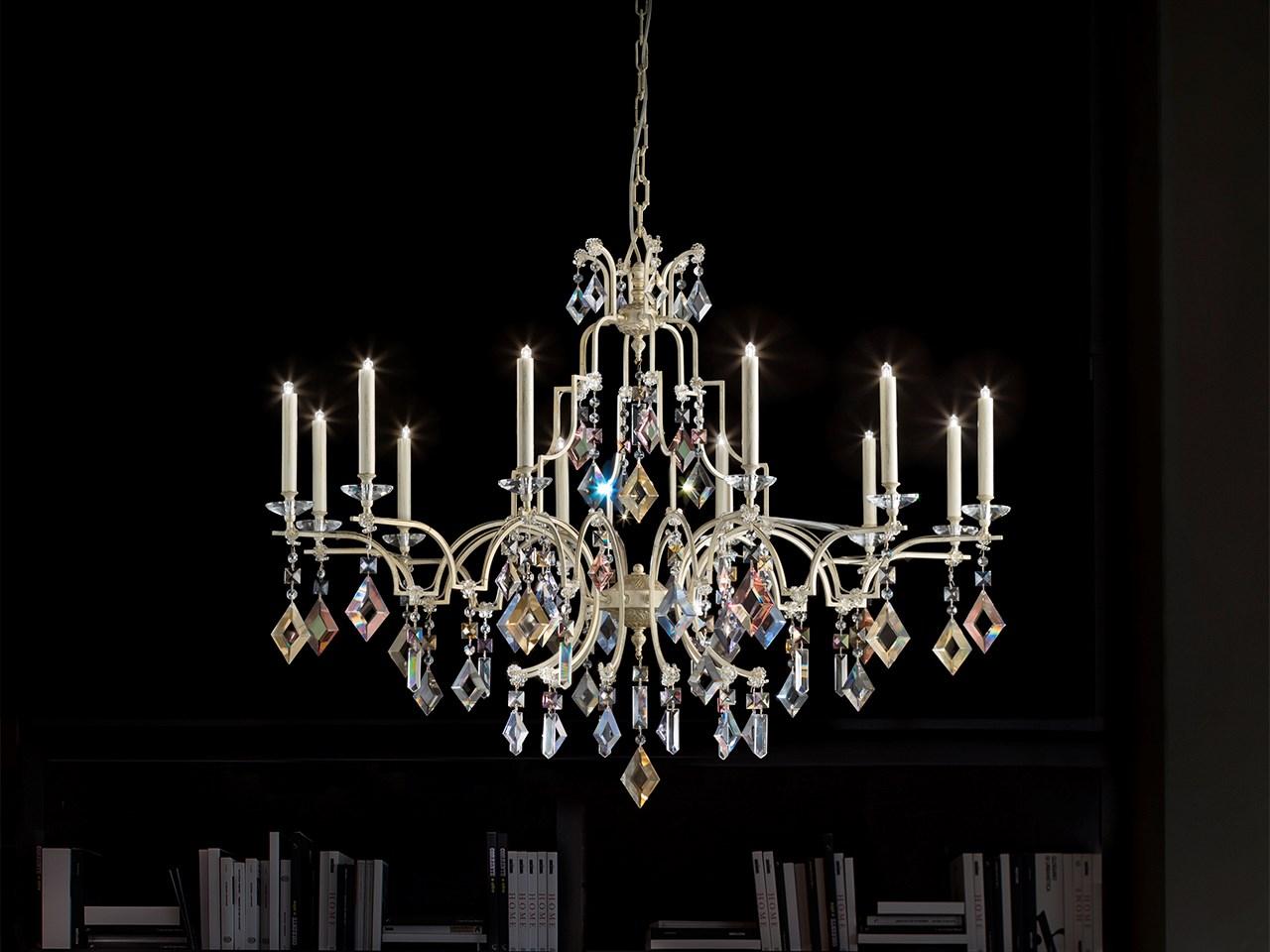 Direct light painted metal chandelier with crystals | Lizzi 6+6 by Masiero